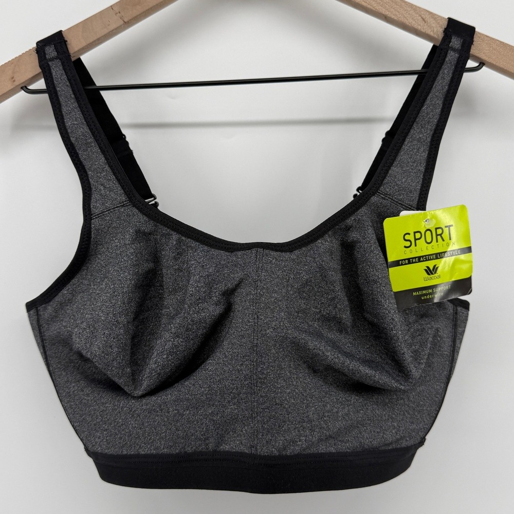 Wacoal 855229 Brandi Underwire Sports Bra Gray Black 38DDD Convertible Strap New